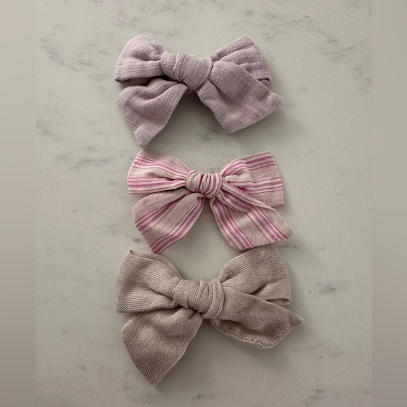 LITTLE POPPY CO COMPANY lot 3 bows light purple stripes and off white clip - Picture 1 of 4